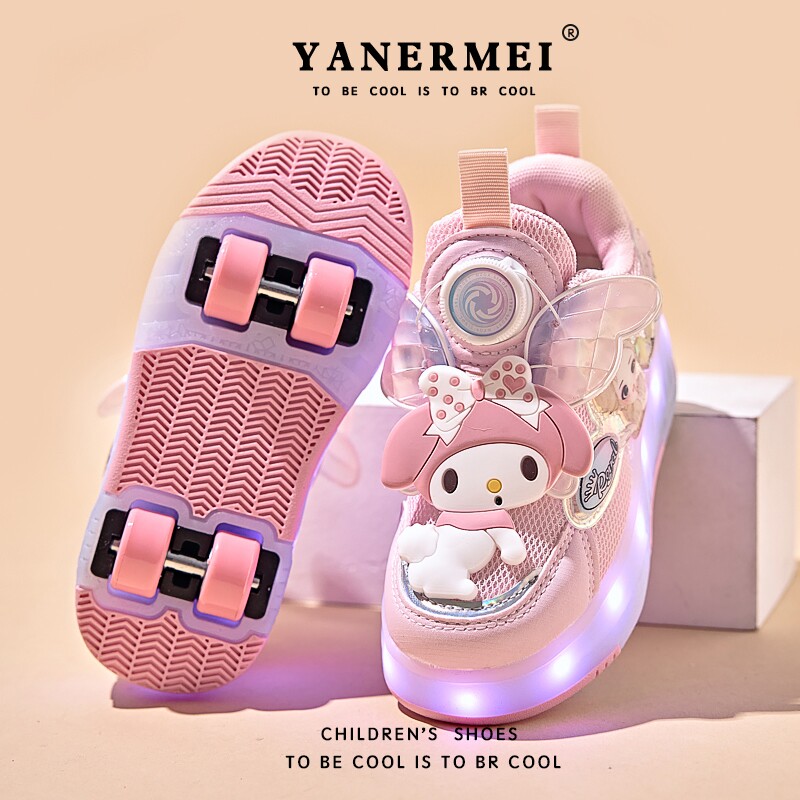 女童暴走鞋2025秋季新款儿童滑轮鞋四轮隐形库洛米溜冰鞋纽扣减震