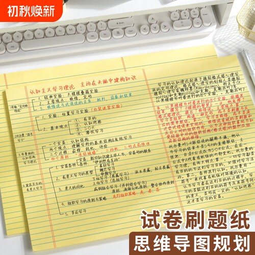 a3拍纸本草稿纸试卷形思维导图分区8开可撕刷题草稿本大尺寸书写横线方格空白考研考背单词复习背诵护眼顺滑