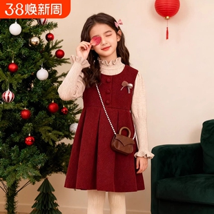 女童秋冬套装裙子2026新款洋气冬季红色年服儿童背心裙大童连衣裙