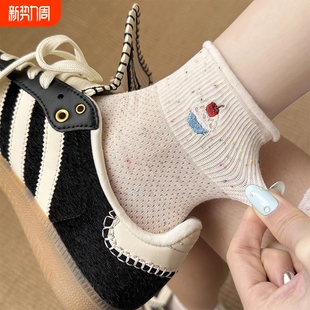 薄款 短袜夏季 纯棉可爱网眼中筒袜短筒吸汗透气 爆款 袜子女2025新款