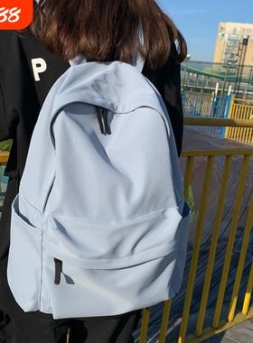 双肩包背包书包男女大学生大容量初中学生黑色尼龙蓝色防水纯色