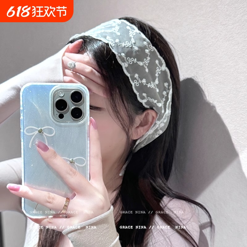 简约百搭蕾丝蝴蝶结发绳女日常外戴宽边飘带头箍发绳气质发带发饰