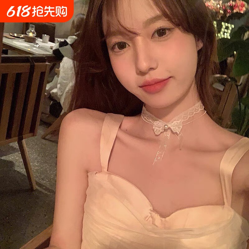 项链纯欲风春夏温柔蕾丝白色蝴蝶结choker双层项圈颈链高级锁骨