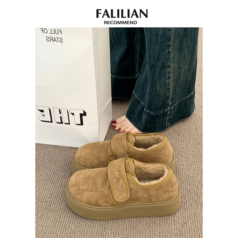 厚底勃肯雪地靴女2025新款冬季女鞋子加绒毛毛乐福鞋外穿保暖棉鞋