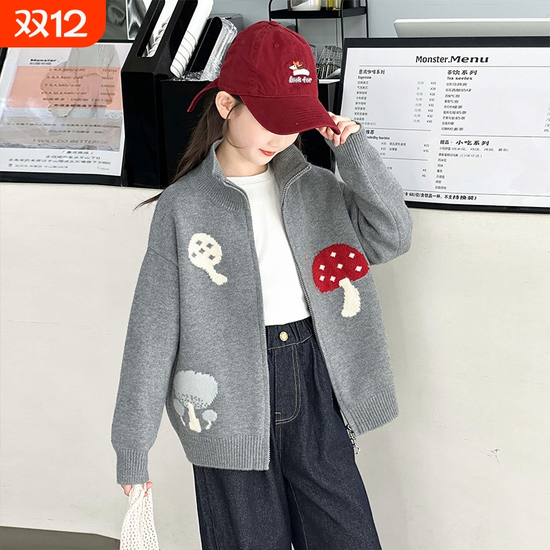 女童毛衣2025新款拉链开衫毛衣中大童长袖针织衫儿童毛衣打底外套