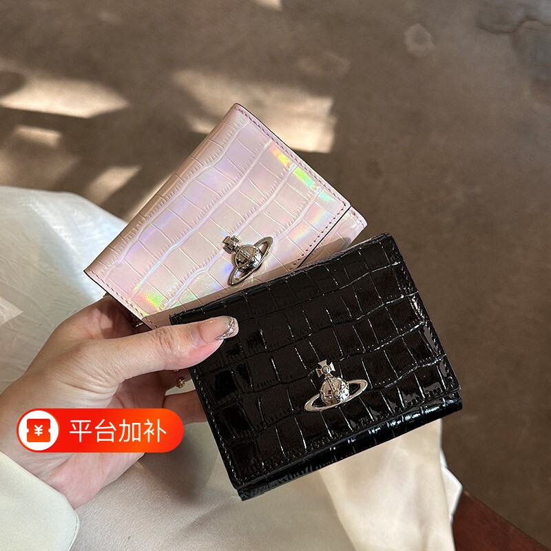 高品质鳄鱼纹超薄钱包短款女士2026新款三折多卡位卡包小土星钱夹