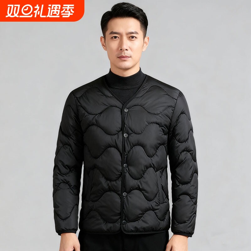 2025新款男式圆领轻薄葫芦羽绒棉内胆轻型无领羽绒服货号