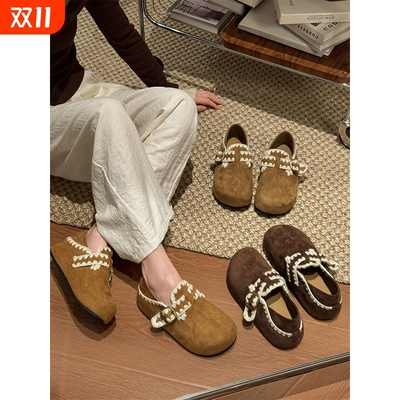 香港真皮勃肯鞋女2025新款秋季爆款时尚百搭通勤内增高豆豆鞋单鞋