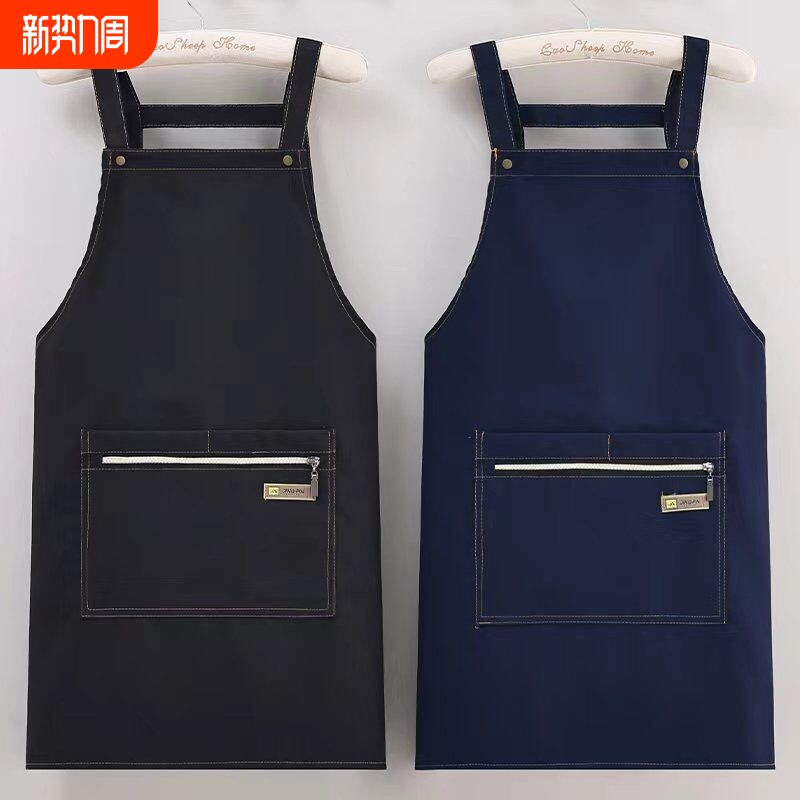 新款涤帆布拉链兜围裙家用做饭耐脏耐磨女围腰防污透气工作服印字