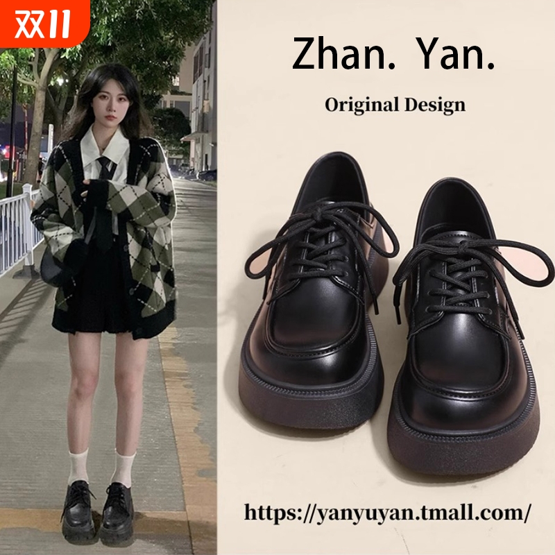 小皮鞋女春秋新款英伦风爆款黑色百搭松糕增高厚底乐福鞋单鞋中跟