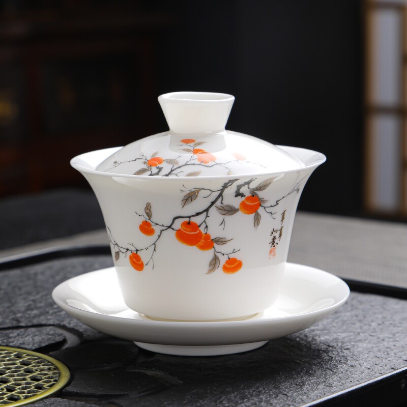 德化羊脂玉白瓷功夫茶具套装家用办公室待客轻奢简约盖碗泡茶器具