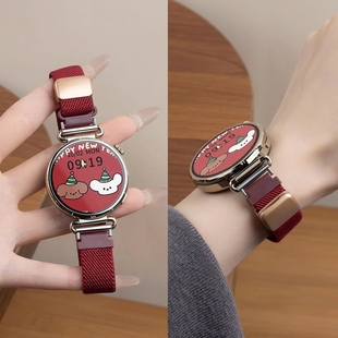 4pro S手表带X2 mini编织磁吸红色18mm女新款 22mm配件 适用于OPPO 简约尼龙腕带运动20mm watch