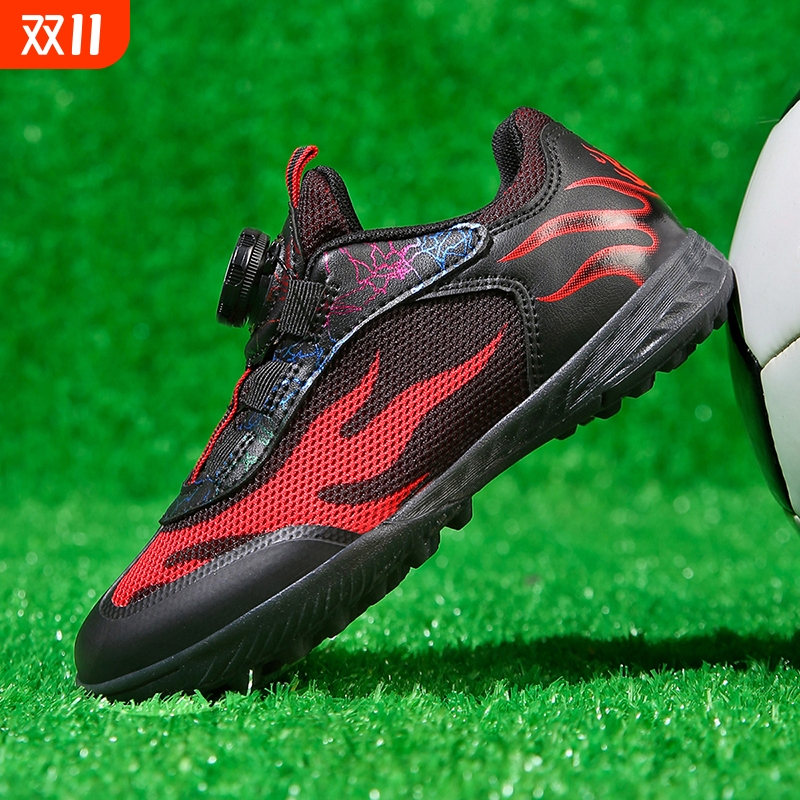 2025款秋季男女儿童足球鞋黑色网面透气AG碎钉TF短钉女孩训练球鞋