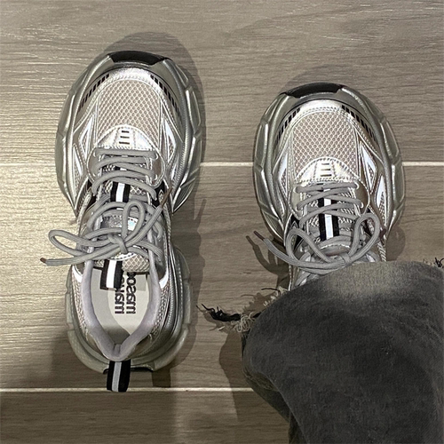 赵露思同款银灰色厚底老爹鞋