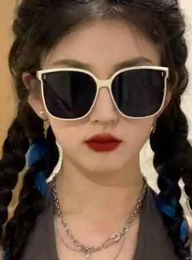 白框墨镜女夏新款时尚街拍白边太阳眼镜潮防紫外线强光高级感ins