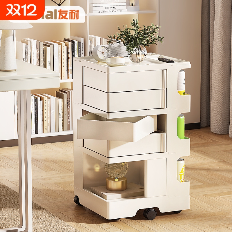 小推车置物架可移动零食化妆品收纳柜旋转卧室床头柜储物多层沙发