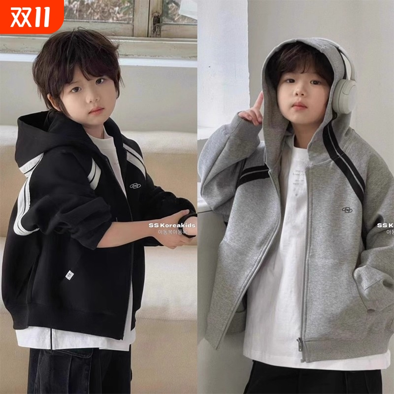 童装男童帅气外套2025秋装新款儿童拉链衫帽衫中大童卫衣女童韩版