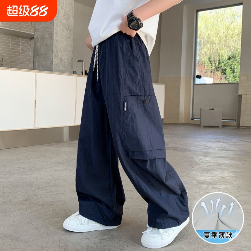 男童裤子冰丝工装裤儿童薄款新款夏天休闲防蚊防晒速干裤黑色夏季图片