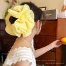 黃色花邊大腸發(fā)圈女高級感超大韓系頭繩2025新款 頭花氣質(zhì)皮筋頭飾