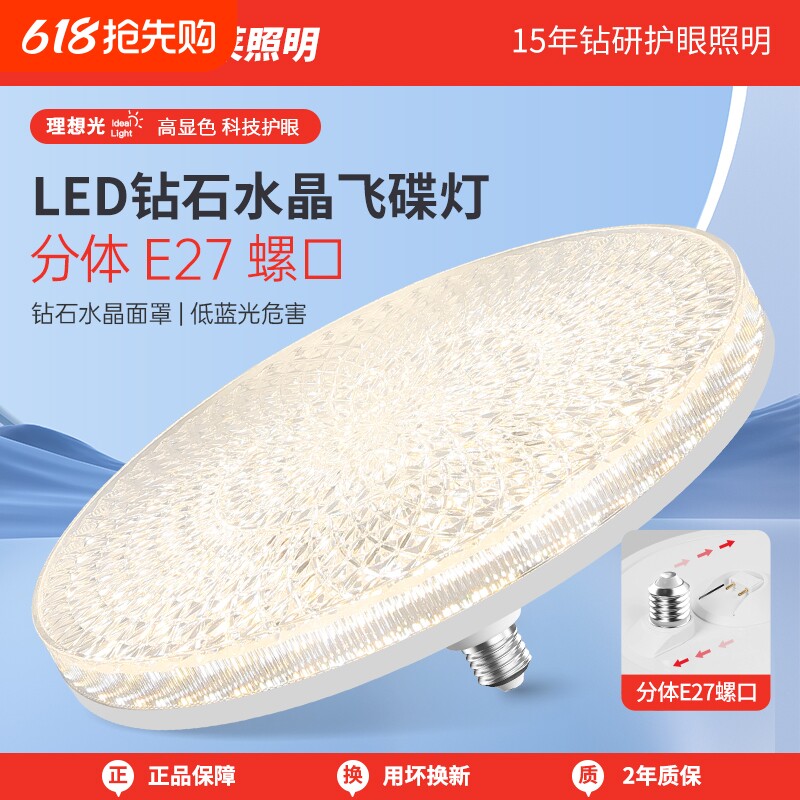 飞碟灯led超亮节能E27螺纹口水晶面罩灯泡客厅吊顶灯螺口照明防