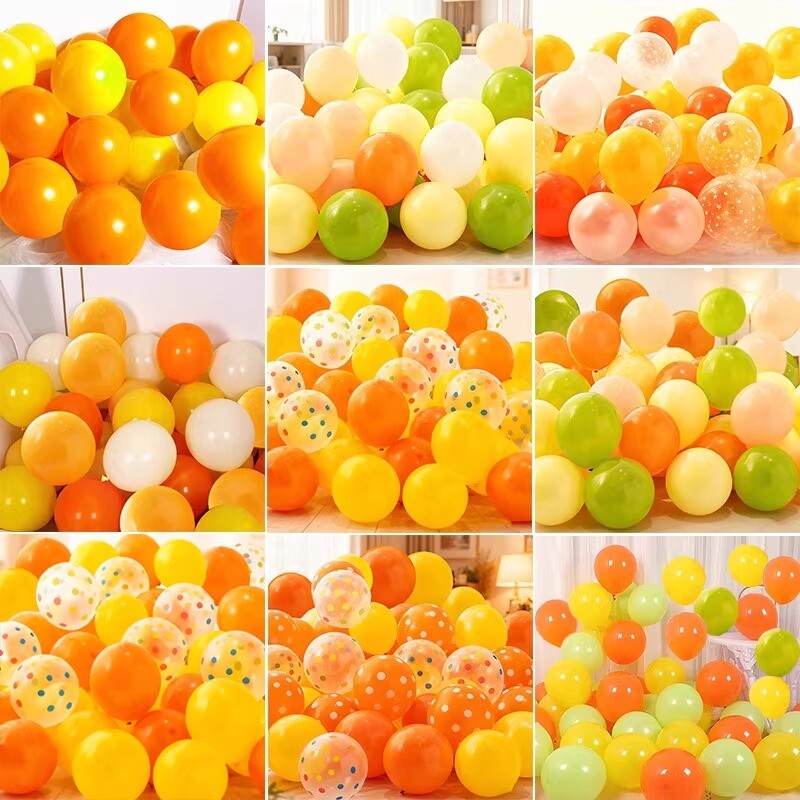 柠檬黄加厚乳胶气球橘色儿童生日布置装饰幼儿园橙色系主题波点