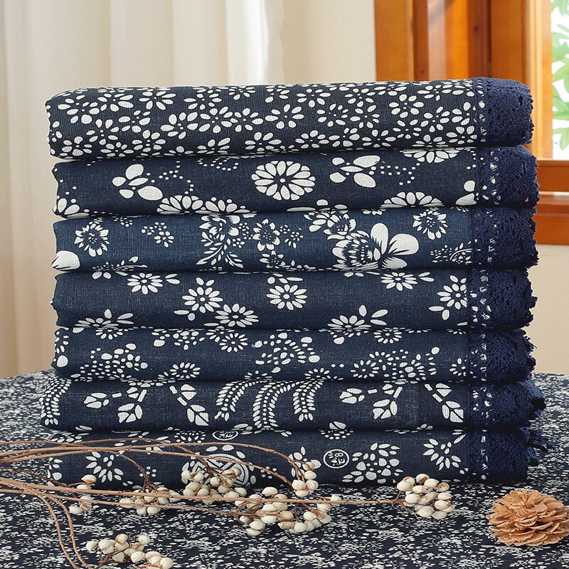 乌镇民宿国风蓝印花长方形餐桌布博物馆画室青花瓷碎花茶几台垫布