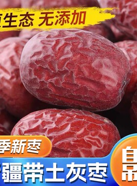 新疆灰枣若羌原生态带土新枣小红枣自然吊干健康无核鲜枣未清洗