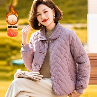 过年妈妈洋气冬季加绒加厚中年女装秋冬装棉服中老年新款棉袄外套