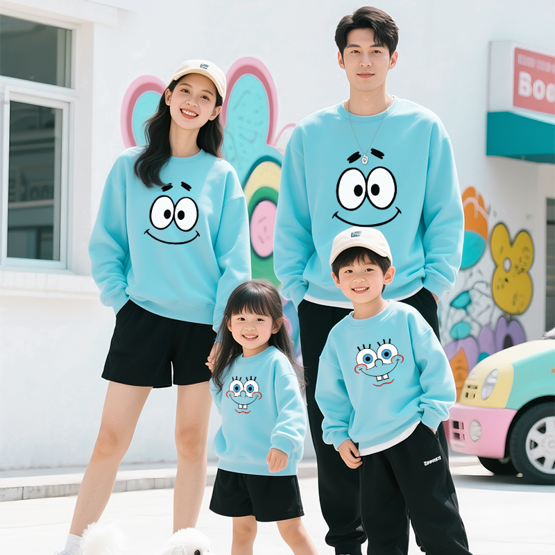 亲子装卫衣2025新款秋冬装一家三口母女装卡通图案幼儿园活动服装