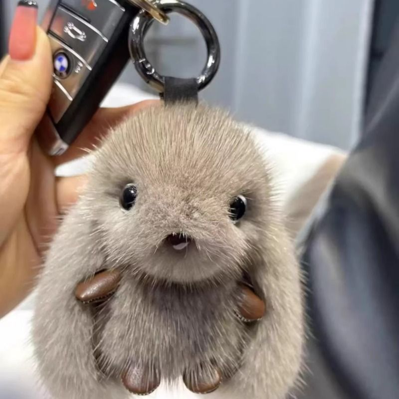 可爱长耳朵兔子毛绒钥匙扣挂件背包挂饰仿水貂毛玩偶饰品礼物灰色