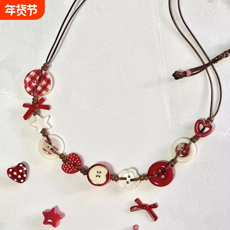 「甜心苹果」可爱纽扣苹果项链小众感锁骨链卡通颈链送女友礼物