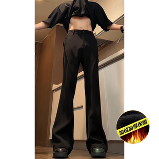 高级休闲弯刀裤 cleanfit黑色微喇西裤 直筒裤 春秋加绒垂感修身 男款