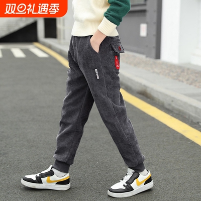 男童灯芯绒裤子秋冬加绒卫裤新款春秋季中大童加厚长裤儿童休闲裤
