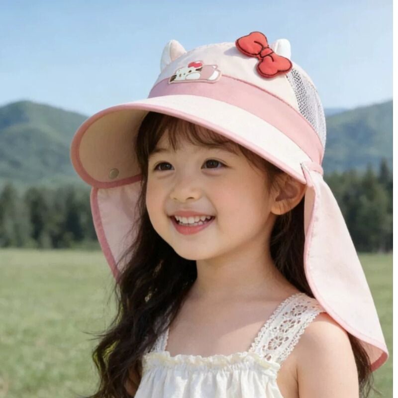 儿童遮阳帽子大檐薄款披肩渔夫帽春夏男女宝宝户外防晒网眼太阳帽图片