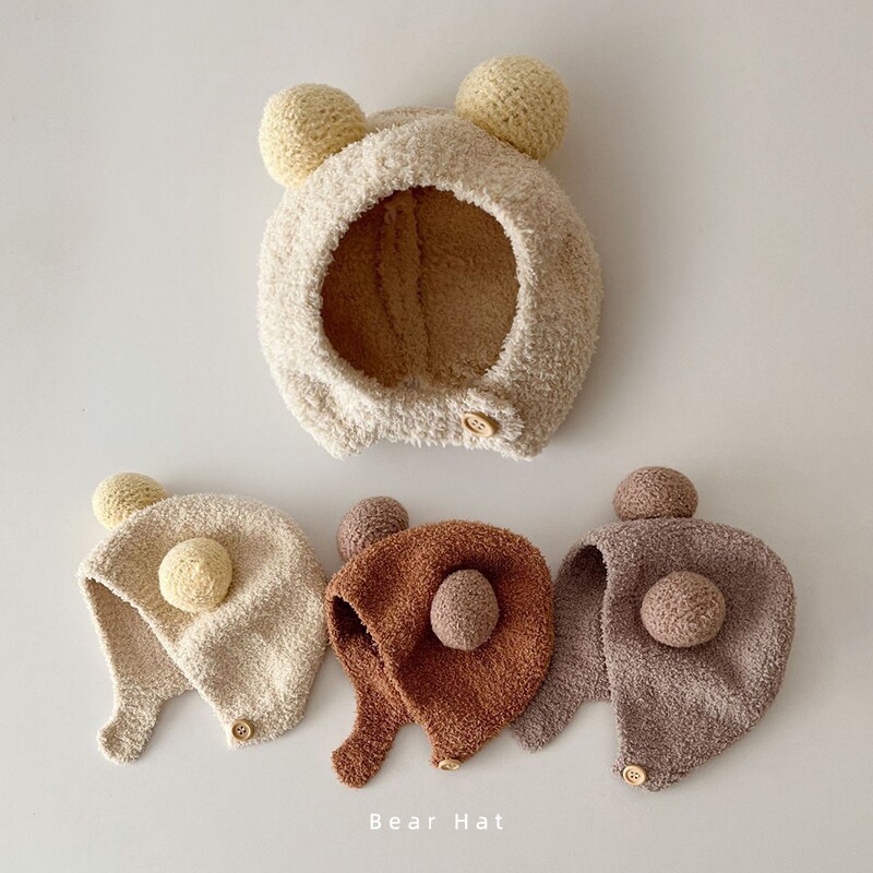 婴儿帽子秋冬宝宝新生儿护耳毛线帽婴幼儿纯棉儿童冬季套头帽冬天