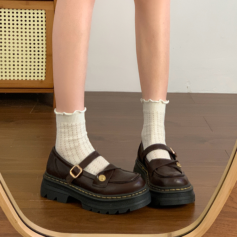 黑色英伦风圆头小皮鞋女2025春季新款厚底日系jk配裙子玛丽珍单鞋