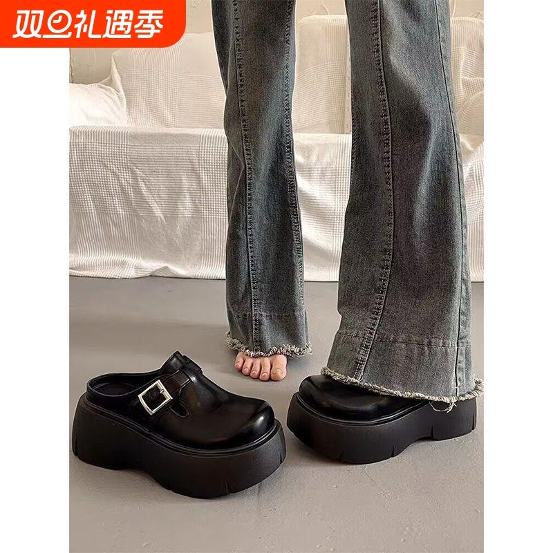 半拖勃肯鞋增高凉拖高级感厚底包头乐福鞋百搭松糕鞋英伦风单鞋