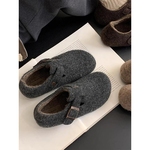 厚底内增高毛呢勃肯鞋女2025秋冬新款加绒保暖毛毛鞋全包豆豆鞋子