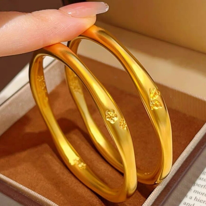 金店同款沙金古法祥云纹梅花蝴蝶传承手镯卷草纹手环新中式送女礼