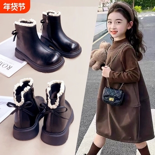 女童短靴靴子童鞋子2026秋冬儿童加绒宝宝公主马丁靴薄绒中筒时尚