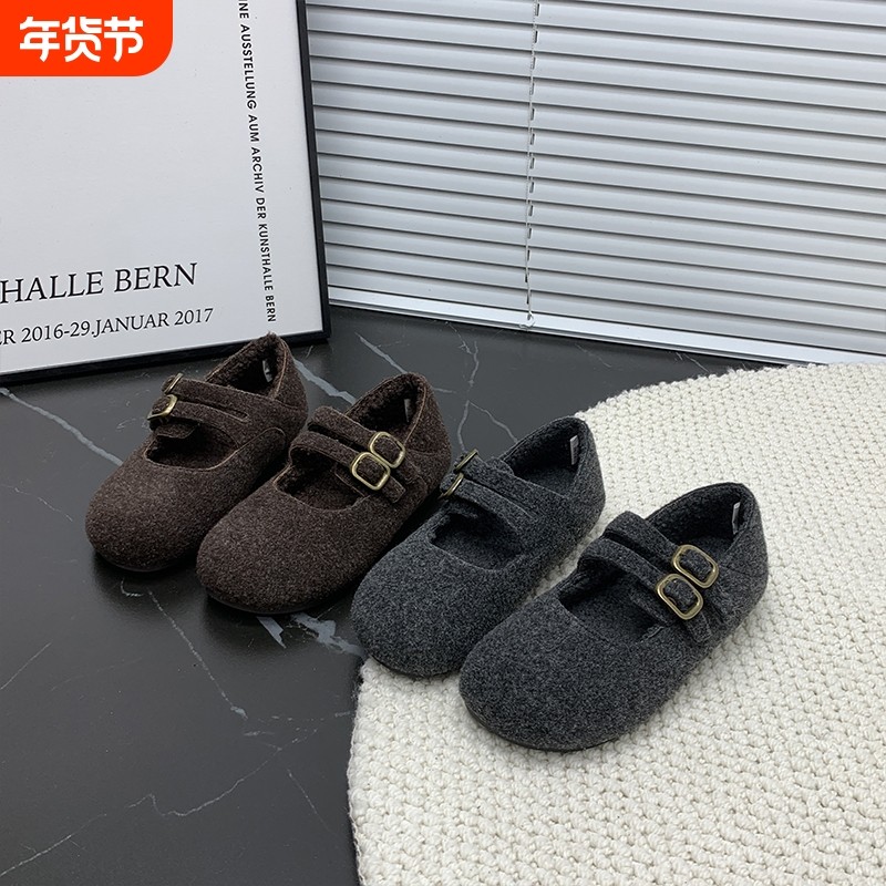 灰色防滑保暖玛丽珍毛毛鞋女冬外穿棉鞋2025新款加绒平底豆豆单鞋,女鞋,玛丽珍鞋,淘宝优惠券,粉丝福利购,淘宝优惠卷