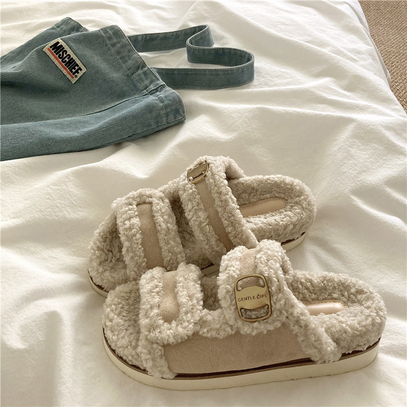 质感毛毛~露思同款INS网红外穿厚底毛毛拖鞋冬季加厚保暖棉拖鞋女