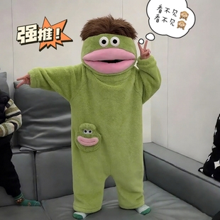 亲子丑萌搞怪连体儿童睡衣保暖小丑鱼大嘴怪男女童冬季珊瑚绒可爱