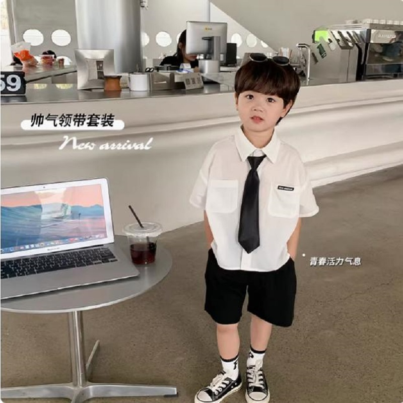 男童夏季套装儿童夏装白衬衫2025新款小童帅气男孩西装夏款学院风
