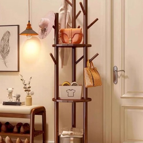 旋转衣帽架落地卧室客厅家用转角玄关入户实木简易立式床头挂衣架