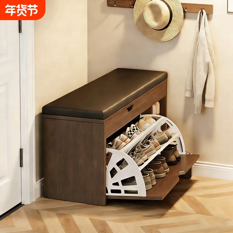 换鞋凳家用门口极窄进门穿鞋凳中古风玄关可坐式翻斗储物收纳鞋架