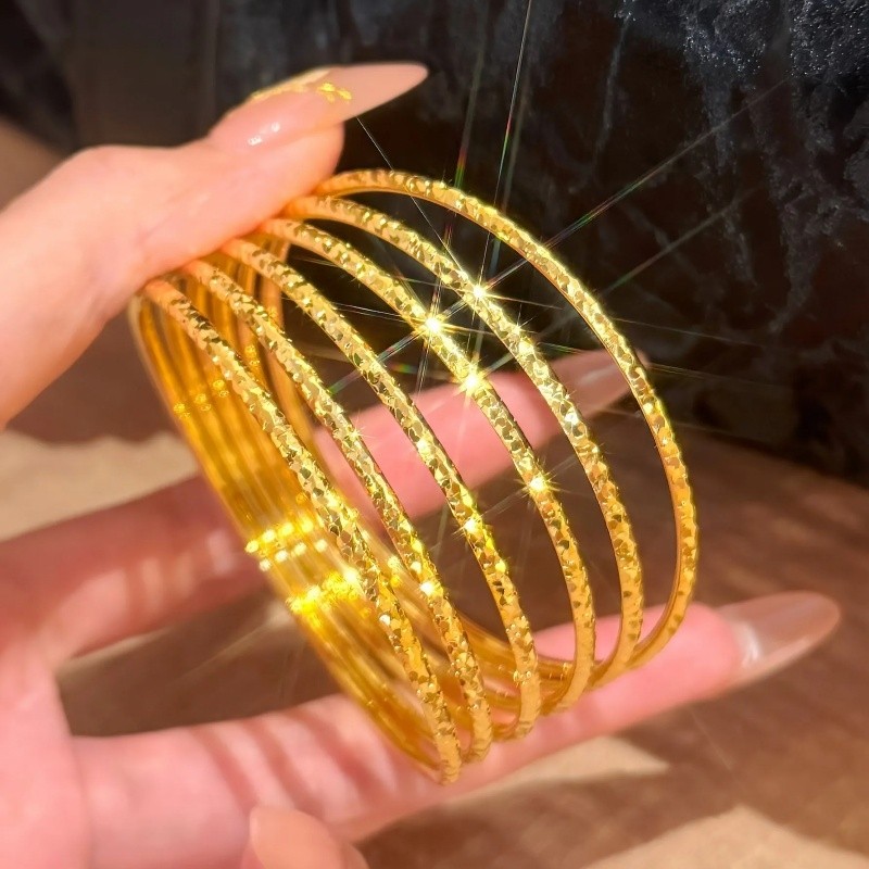 满天星碎冰冰窄版手镯实心闭口铜镀沙金高级时尚简约叠戴女款饰品