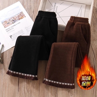 女童裤子冬款加绒加厚保暖洋气中大童冬天绒喇叭裤时髦黑色白色