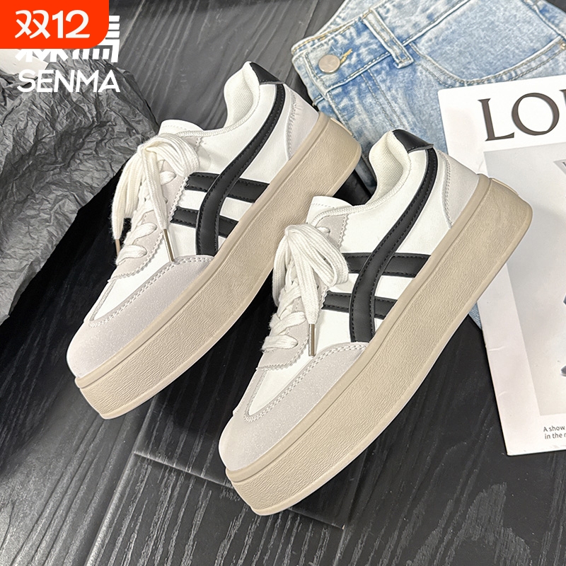 森马厚底德训鞋女鞋2025春季新款软底轻便小白鞋银色复古休闲板鞋