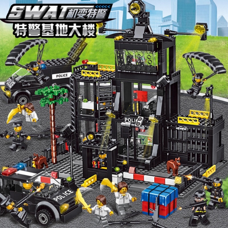 儿童积木小型汽车拼装赛车跑车中国玩具男孩子拼图礼物警车拼插